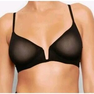 Skims Mesh Plunge Bra Women's Size 32A Onyx Black NWT Retail $78